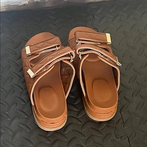 Brown Quilted Sandals with Gold Buckles - Picture 3 of 3